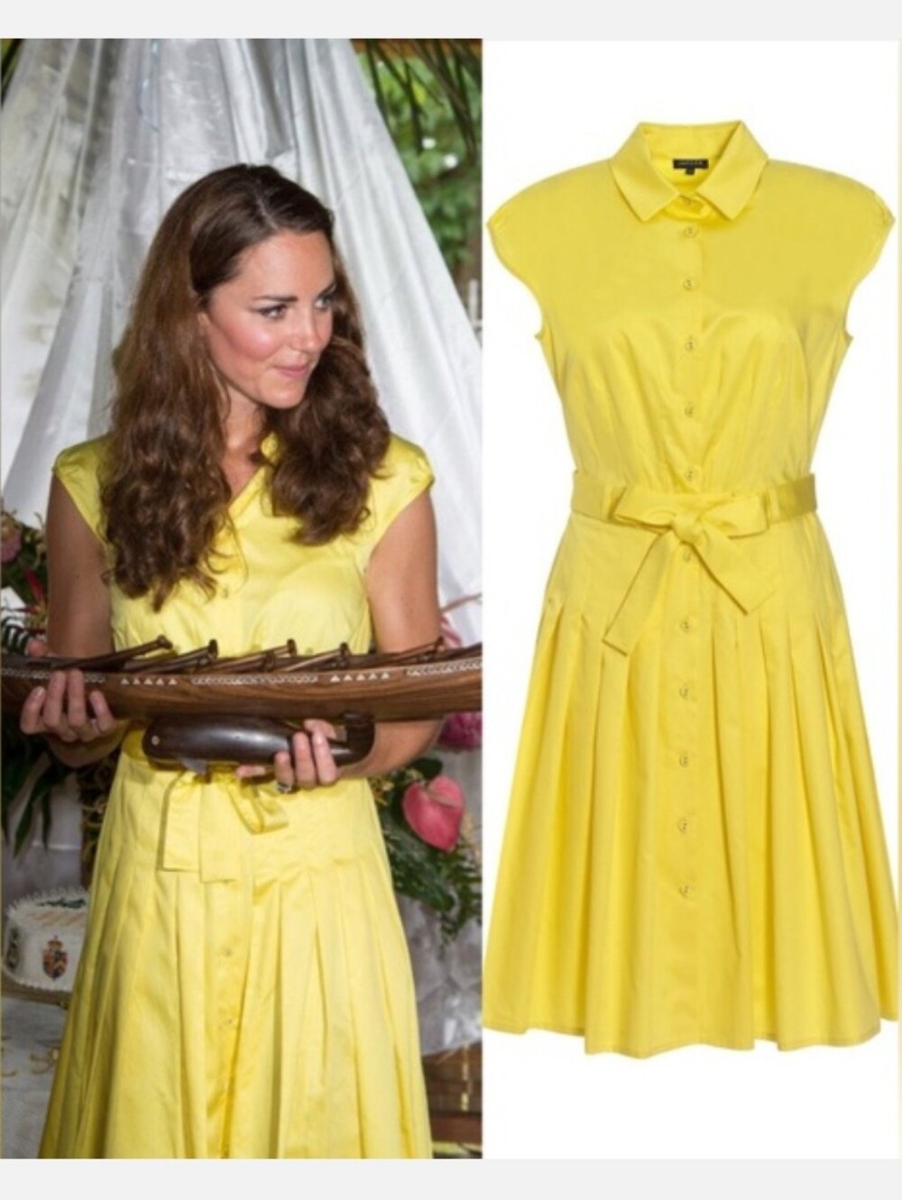 Jaeger Pleated Shirt Dress in Yellow ASO Kate Middleton UK 10